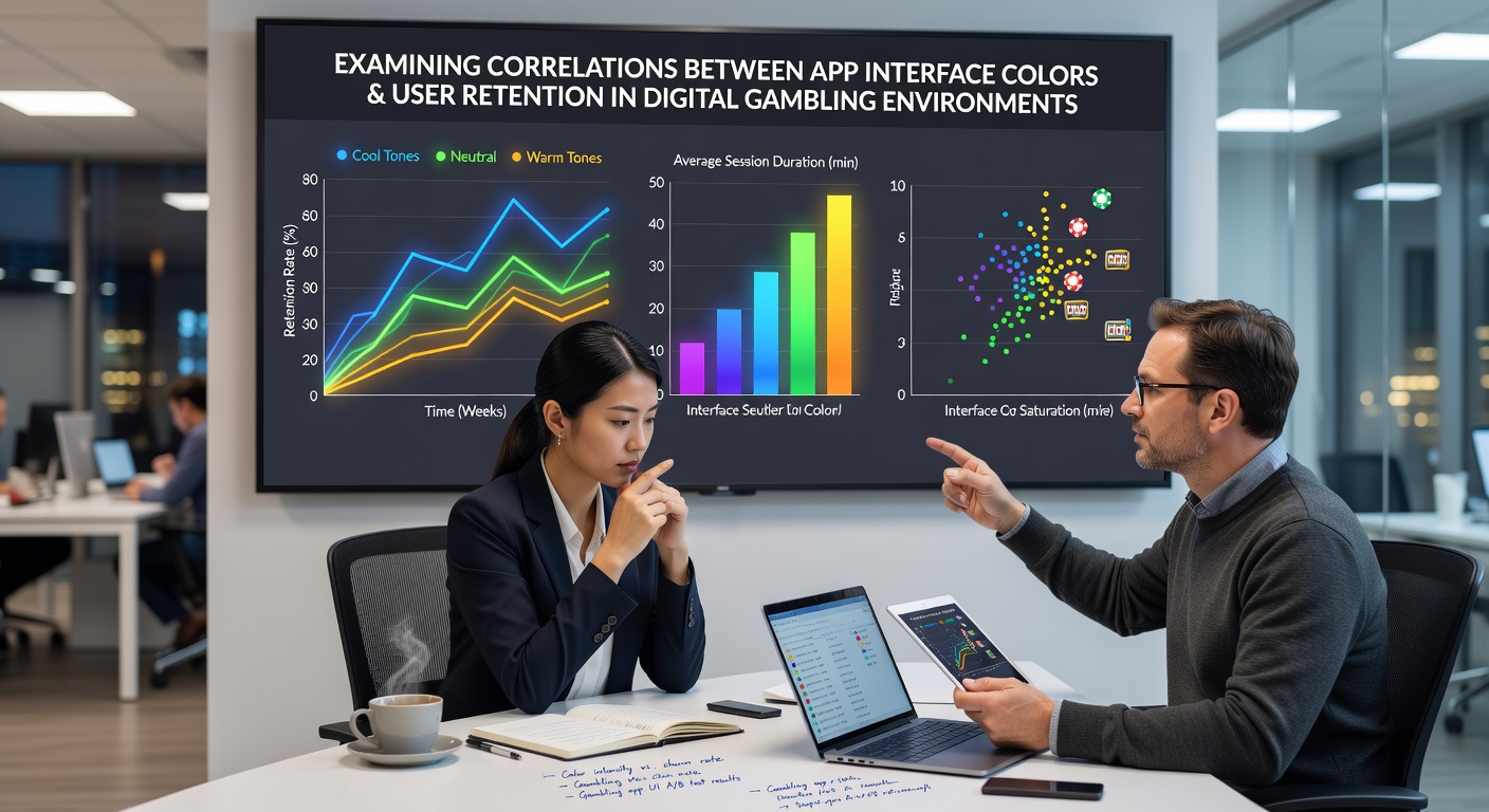 Analytics dashboard displaying retention graphs tied to color variations in gambling apps