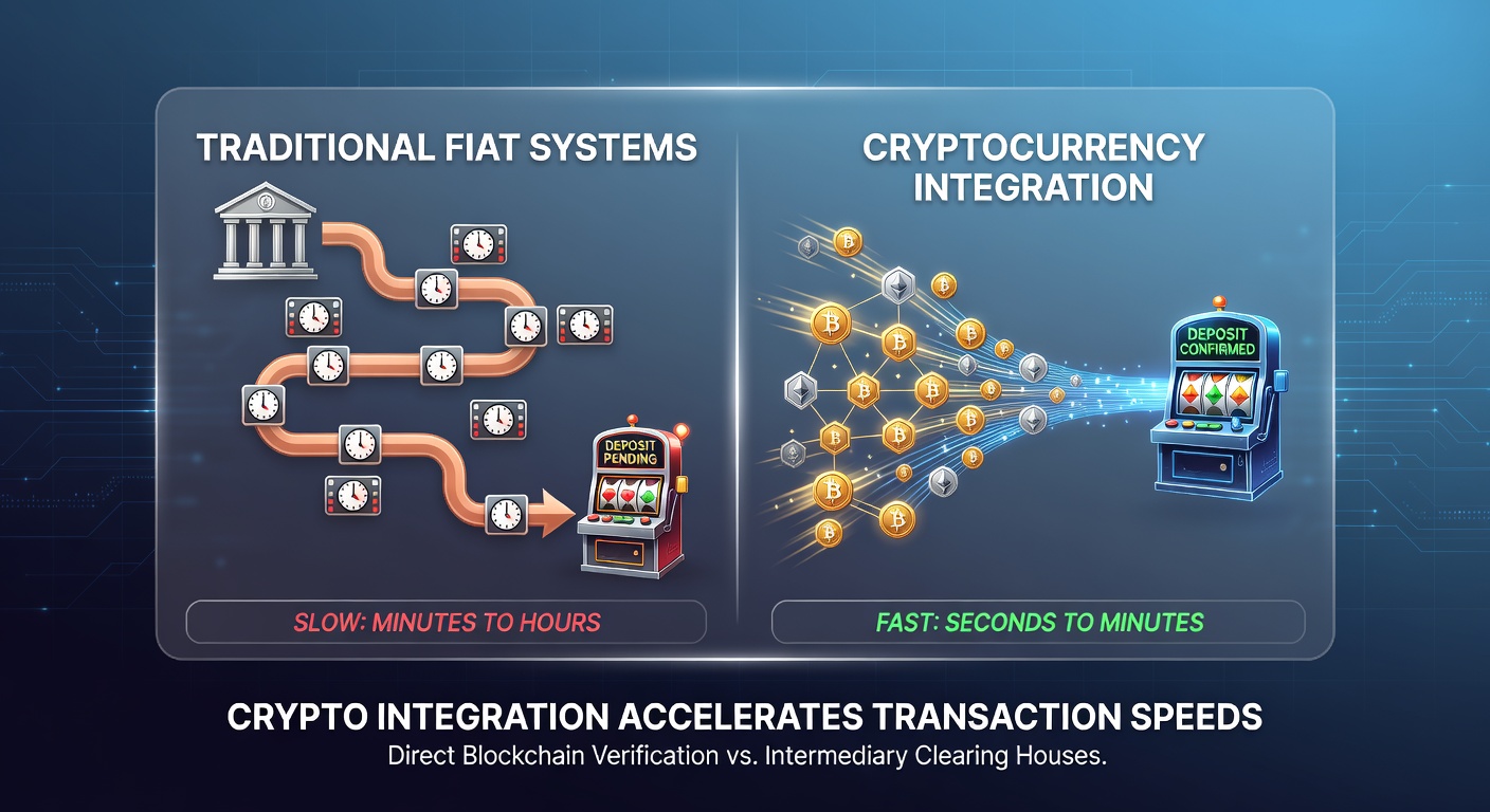 Comparison chart of average deposit and withdrawal times using different cryptocurrencies in virtual casinos