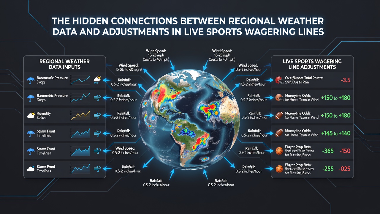Live sports betting dashboard displaying weather-adjusted odds during a professional football game