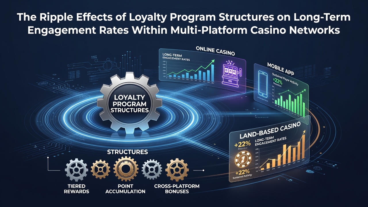 Diagram showing interconnected loyalty tiers across multiple casino platforms with player engagement metrics