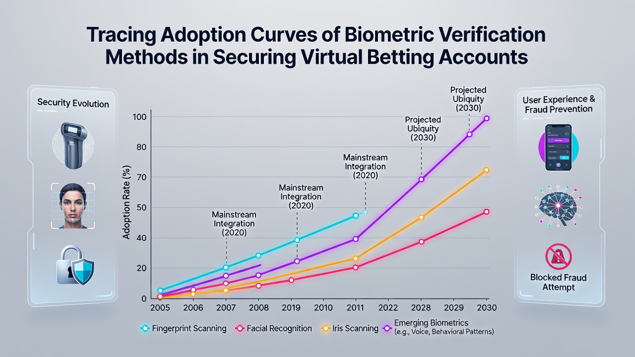 Graph illustrating biometric adoption curves over time in different global betting markets
